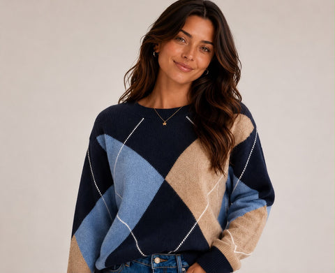 Navy Diamond Knit Jumper