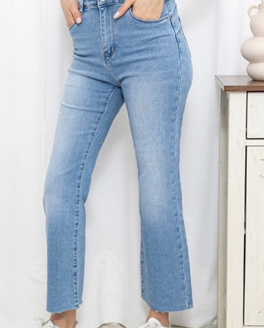 Toxic Blue Cropped flair Jeans