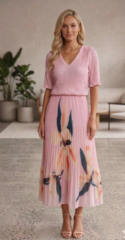 Alex Pleated Pink Dress