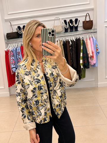Navy floral bomber