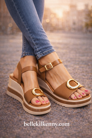 Oh my Sandals Tan Circle Wedge