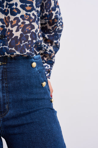 Blue Stretch Pocket Button Jeans