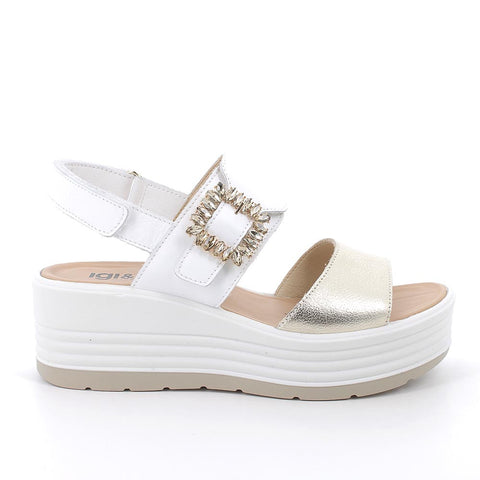 Igi&Co White Buckle Wedge Sandals