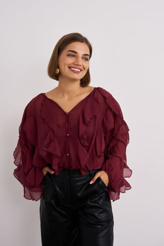Burgundy Frill Blouse