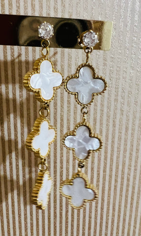 Gold/White Shamrock Earrings