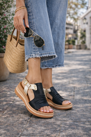 Paula Black Wedge Sandals