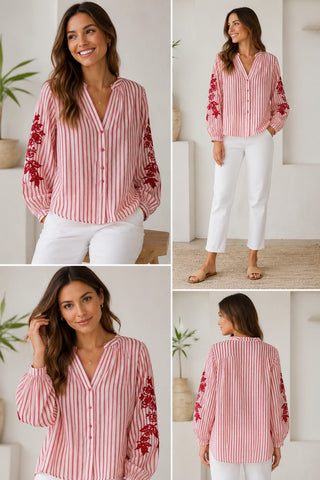 Amy Red Stripe Blouse