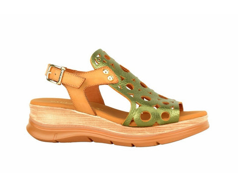 Paula Urban Laser-cut Green Metalic Sandals