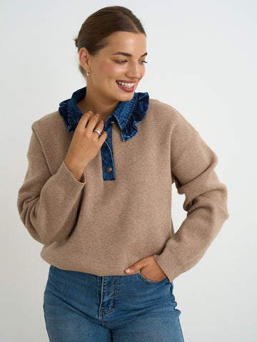 Beige-Denim knit