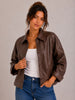 Chocolate Faux-Leather Bomber