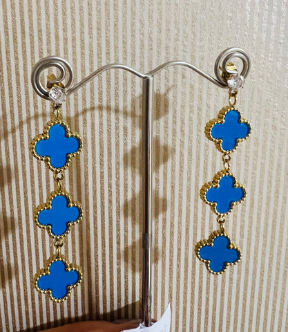 Gold/Blue Shamrock Earrings