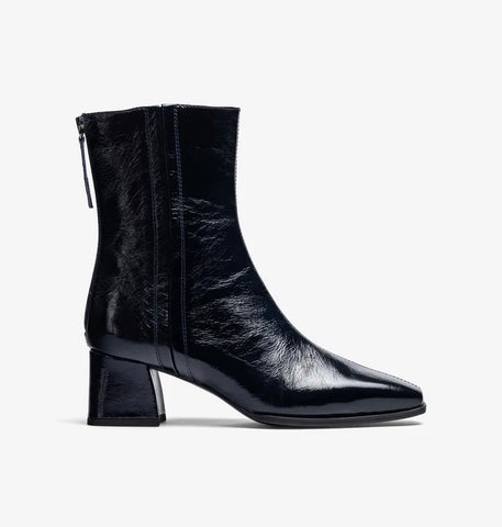 Unisa Lucas Navy Patent Ankle Boots