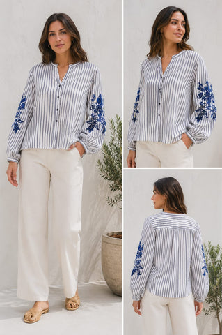 Amy Blue Stripe Blouse