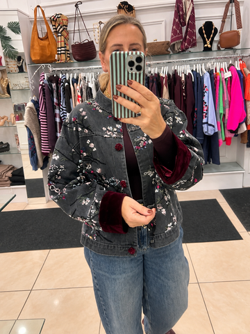 Grey Denim Embellished Jacket