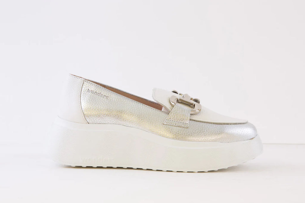 Wonders Silver/White Chunky Loafer Shoes