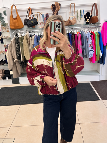 Wine Chain Detail Silky Feel Bomber