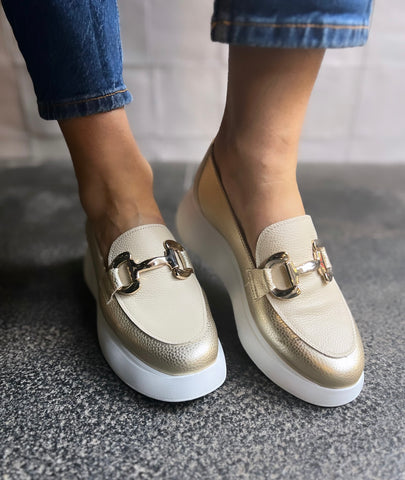 Wonders Gold/Nude Chunky Loafer Shoes