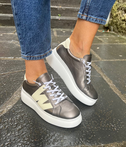 Wonders A2660 Pewter & Cream Trainers