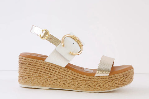 Oh My Sandals White/Gold Buckle Wedge Sandals