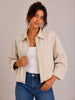 Ecru Faux-Leather Bomber