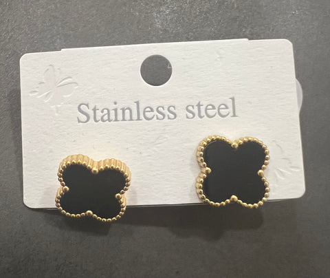 Gold/Black Shamrock Stud Earrings