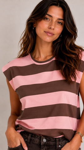 Pink-Brown Stripe Top