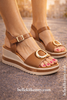 Oh my Sandals Tan Circle Wedge