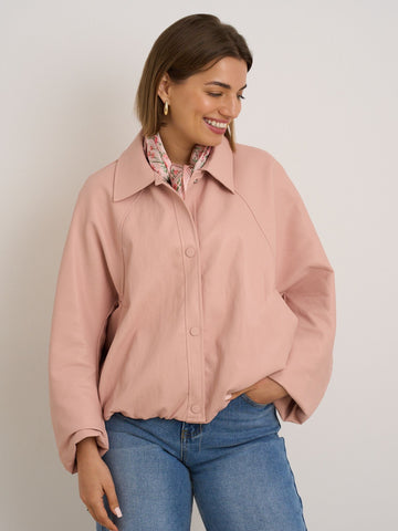 Pink Faux-Leather Bomber