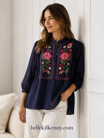 Navy Flora Blouse